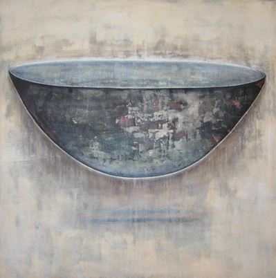 Marie Galland, La coupe, 1998-2000, Acryl, Pigmente, Papier und Sand auf Leinwand, 160 x 160 cm, inv. FCD 61 ©Kunstmuseum Wallis, Sitten