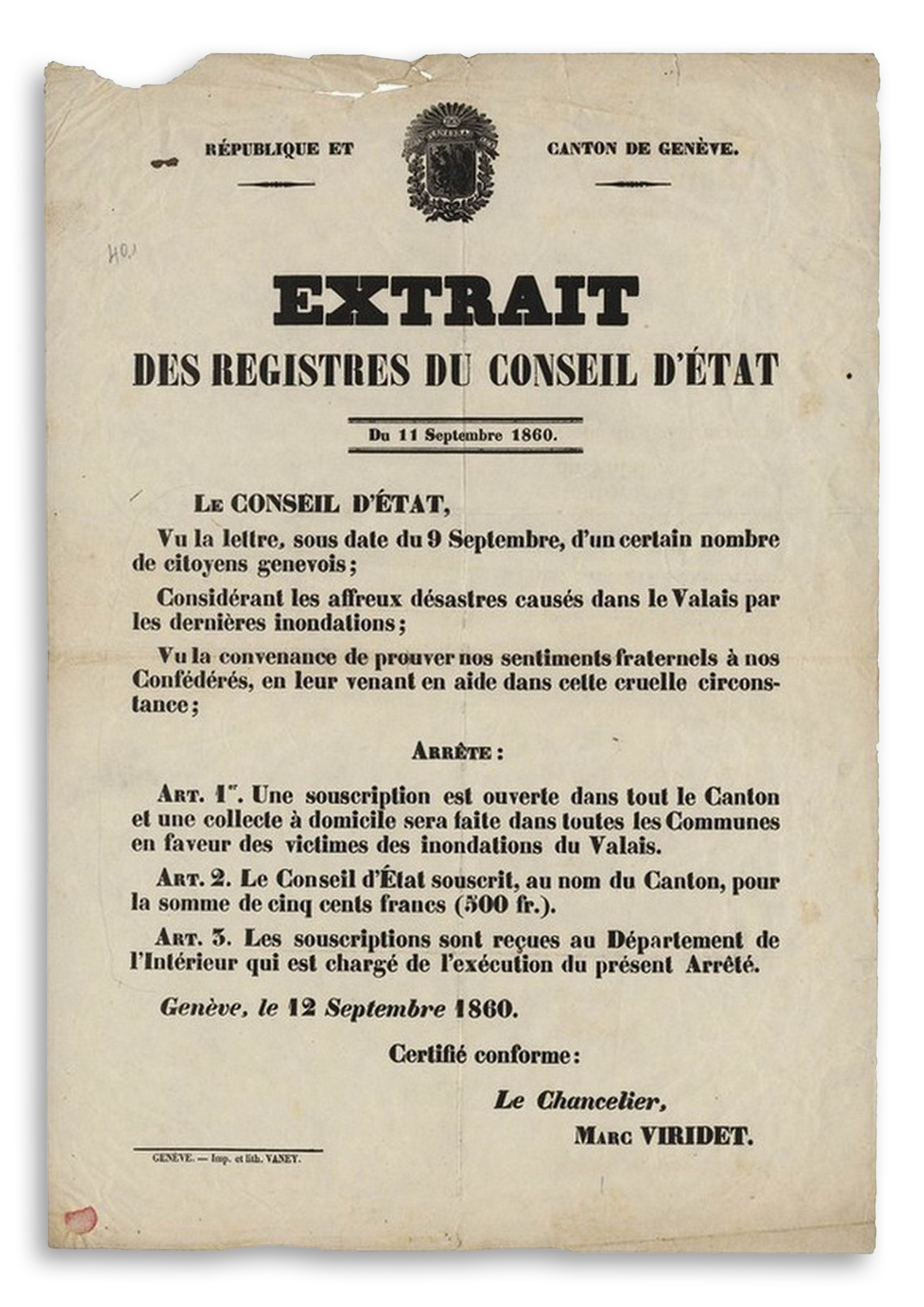Die Schäden an Land und Strassen veranlassten die Kantonsregierung 1860 beim Bund Subventionen zu beantragen. (© AEV - SAW)
