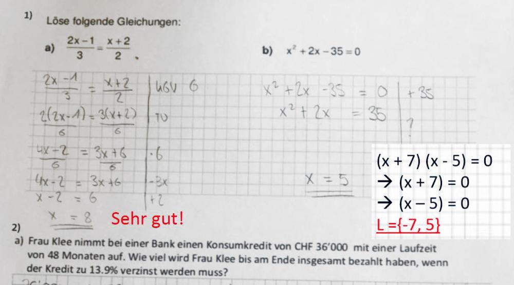 Ein Beispiel einer aufgetragenen Schulaufgabe.
